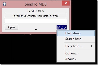 SendTo MD5 - calculating hash value of string