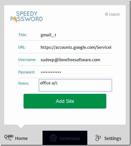 SpeedyPassword - adding account