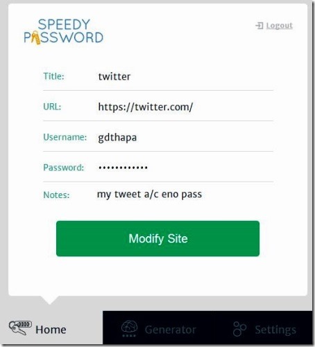 SpeedyPassword - editing account