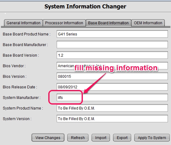 System Information Changer- fill missing details