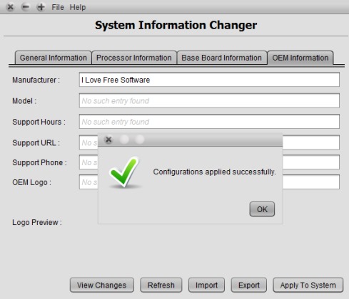 System Information Changer- interface