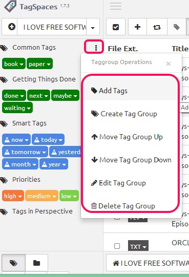 TagSpaces - tag group options