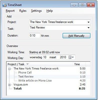 TimeSheet-time tracking software-interface