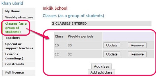 Timetable Web - adding classes