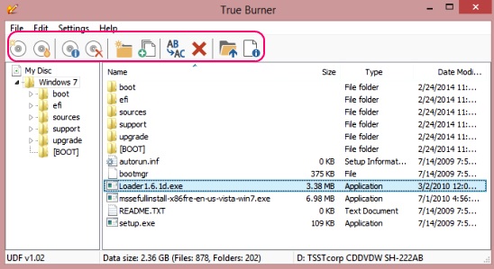 True Burner - interface
