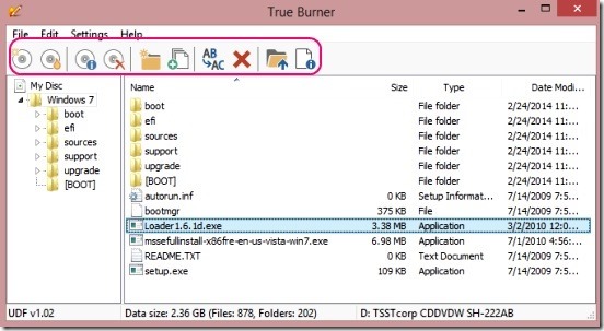 True Burner - interface