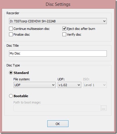 True Burner - start window(giving burn settings)
