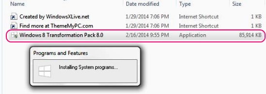 Windows 8 Transformation-UX Pack - installtion progress