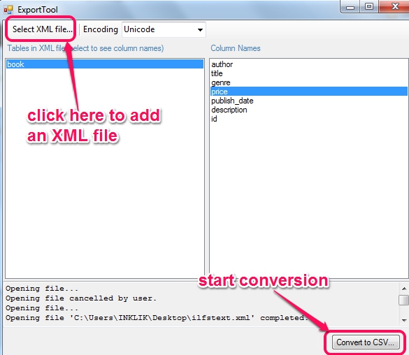 add an xml file and convert it