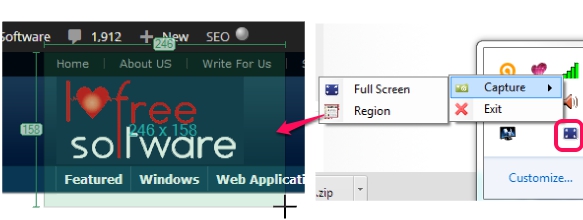 capture screenshot using tray icon