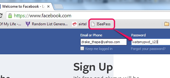click on bookmarklet to reveal the password
