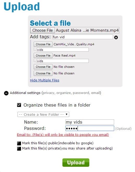 divShare - uploading files with additional settings
