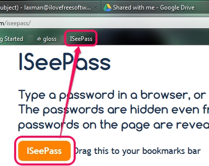 drag ISeePass icon to bookmark toolbar