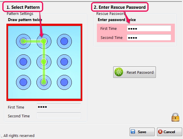 draw a pattern and provide rescue password