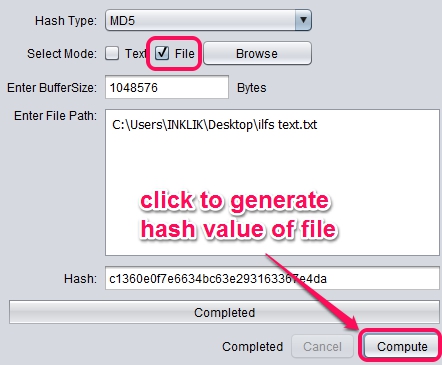 generate hash value of file