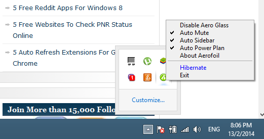 aerofoil settings on windows 8