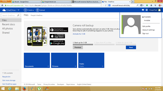 onedrive main screen