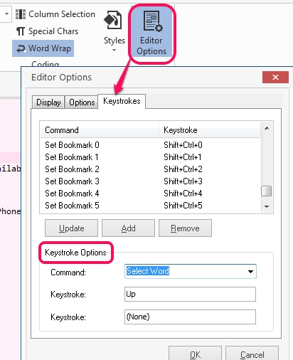 keystrokes options