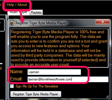 register Tiger Byte Media Player