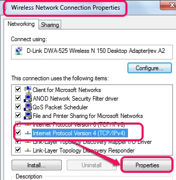 select Internet Protocol Version 4 and click properties