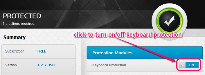 turn on or off keyboard protection