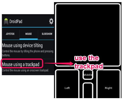 use Android as mouse using a trackpad