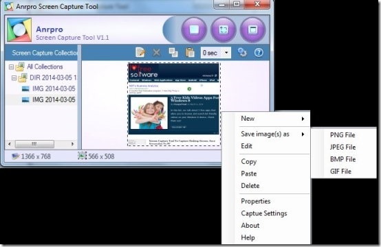 Anrpro Screen Capture Tool- context menu