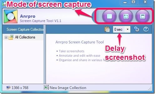 Anrpro Screen Capture Tool- screen capture mode & delay time