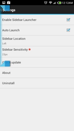 Changing setting of sidebar launcher for android
