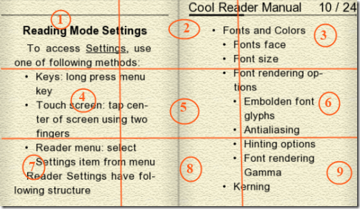Cool Reader-Tap Zones Explained