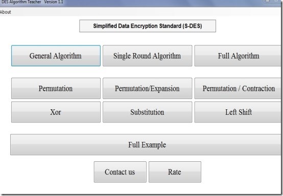 DES Algorithm Teacher user interfacec