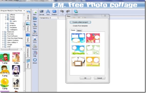 E.M. Free Photo Collage user interface