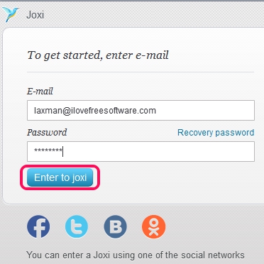 Joxi- create account