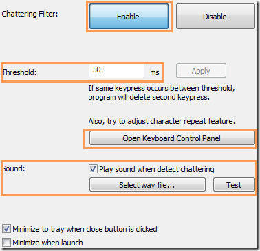 Keyboard Chattering Fix-Settings