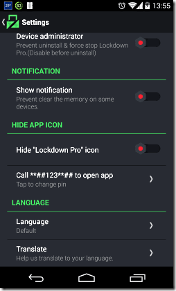 Lockdown Pro Hide Settings