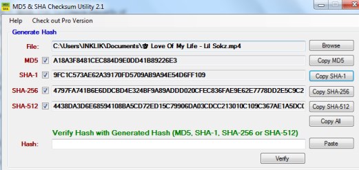MD5 and SHA Checksum Utility- interface