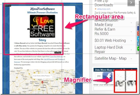 Mazio rectangular area and magnifier