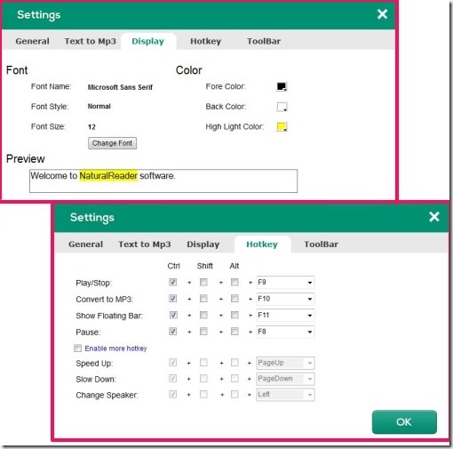 Natural Reader-Font & Hotkey