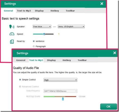 Natural Reader-speech setting and audio quality