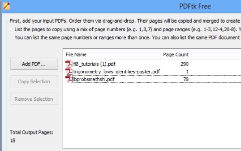 PDFtk Free- add pdf files for splitting and merging