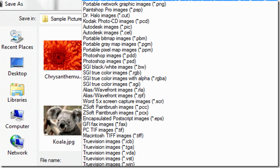 Photo data explorer File saving option