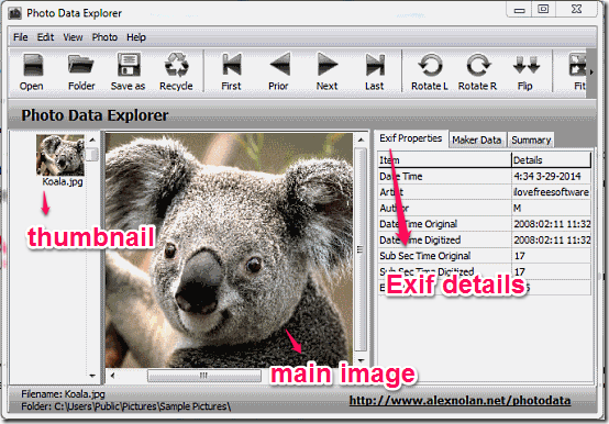 Photo data explorer main interface