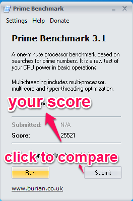 Prime Benchmark Score card