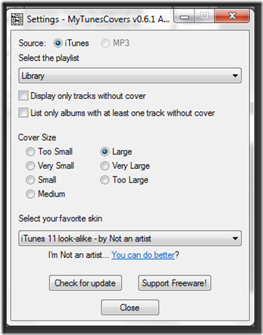 MyTunesCover Settings