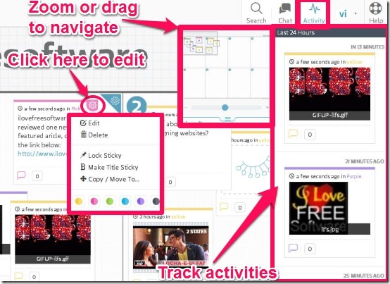 Stormboard-edit, navigate, activity panel.