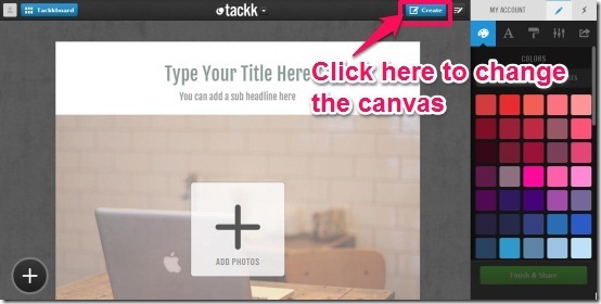 Tackk-homepage with basic themed canvas