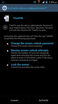 TimePIN For Android activate as device administrator