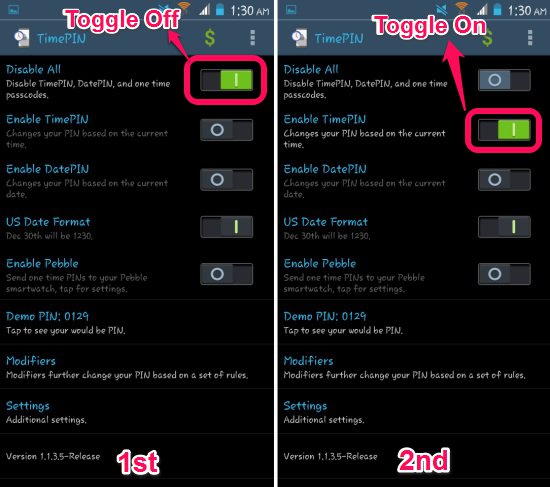 TimePIN For Android how to enable