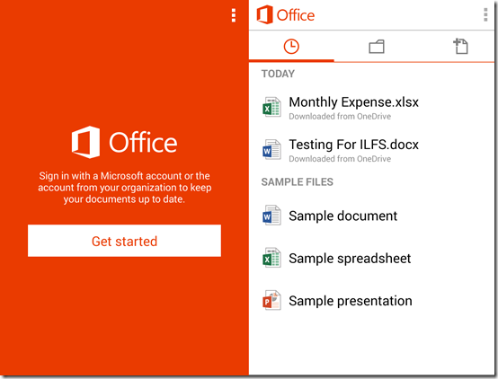 Microsoft Office Mobile Home Screen