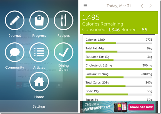 Calorie Counter, Dining Out, Food, And Exercise Tracker